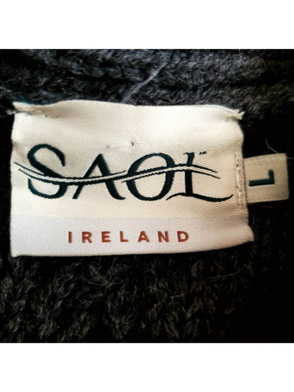 SAOL Merino Wool Cardigan L Made n Ireland Charcoal Leather Button Pristine Knit - Picture 3 of 11